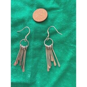 Vintage Sterling Silver 925 Handmade Hammered  Fringe Dangle Earrings